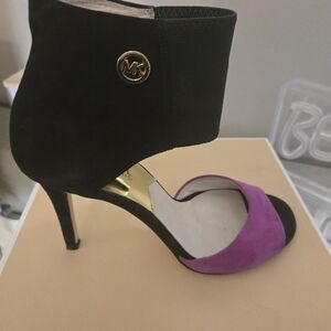 Michael Kors Black and Purple Suede Ankle-Strap Heel